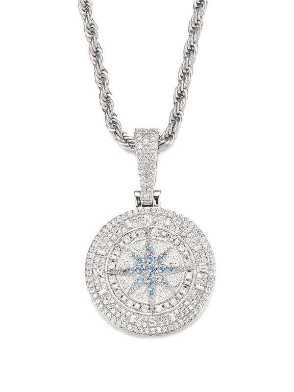 Compass Rope Chain Necklace in Silver Color