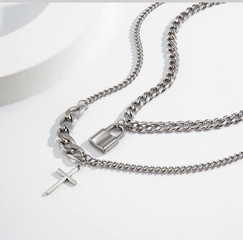 Cross / Lock Necklace (2 Pieces) 5