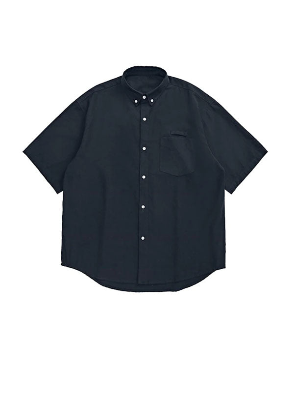 Dark Blue Oversized Short Sleeve Shirt with Pocket