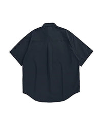 Dark Blue Oversized Short Sleeve Shirt with Pocket 2