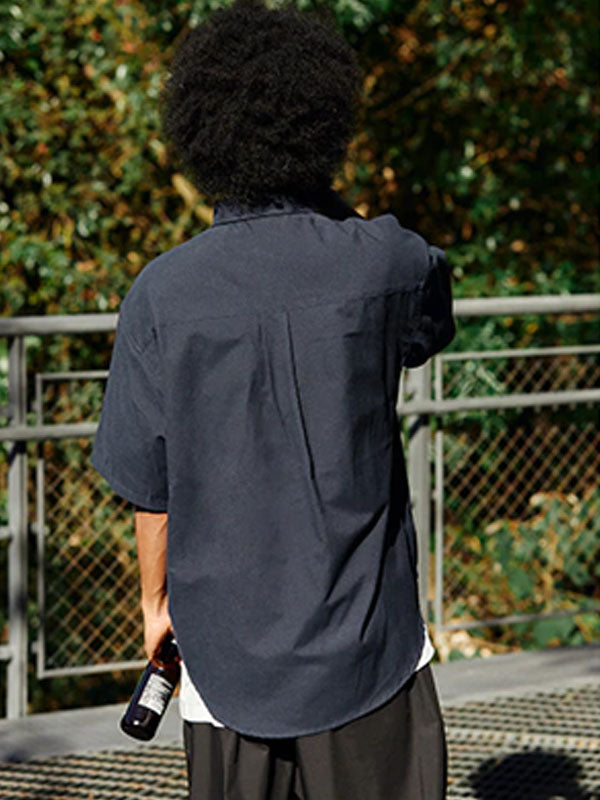 Dark Blue Oversized Short Sleeve Shirt with Pocket 4