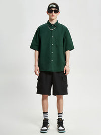 Dark Green Short Sleeve Shirt with Big Pocket 3