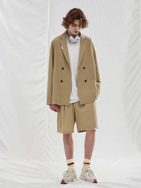 Double-Breasted Oversized Blazer in Khaki Color 2