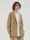 Double-Breasted Oversized Blazer in Khaki Color 3