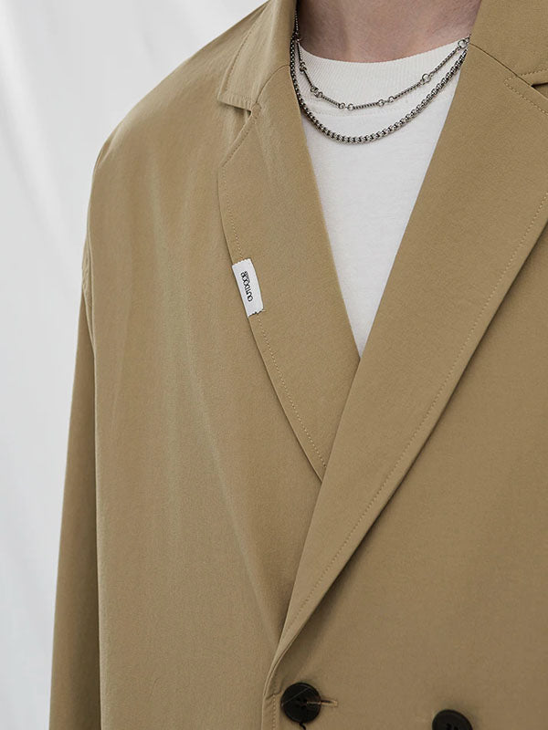 Double-Breasted Oversized Blazer in Khaki Color 4