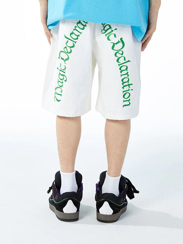 Embroidered Magic Declaration Shorts in White Color