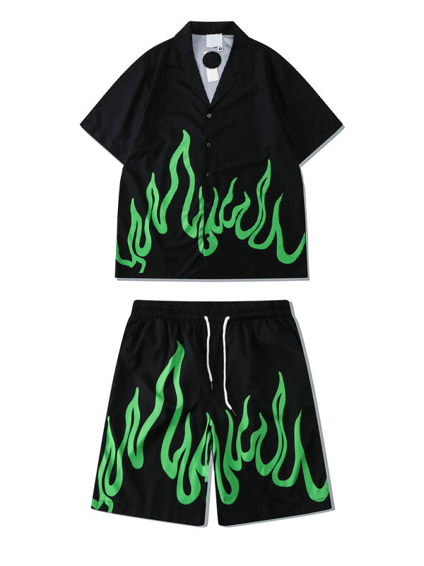 Flame Print Shirt and Shorts Set