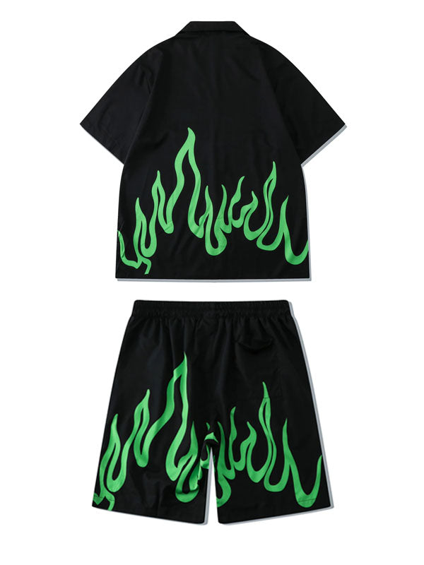 Flame Print Shirt and Shorts Set 2