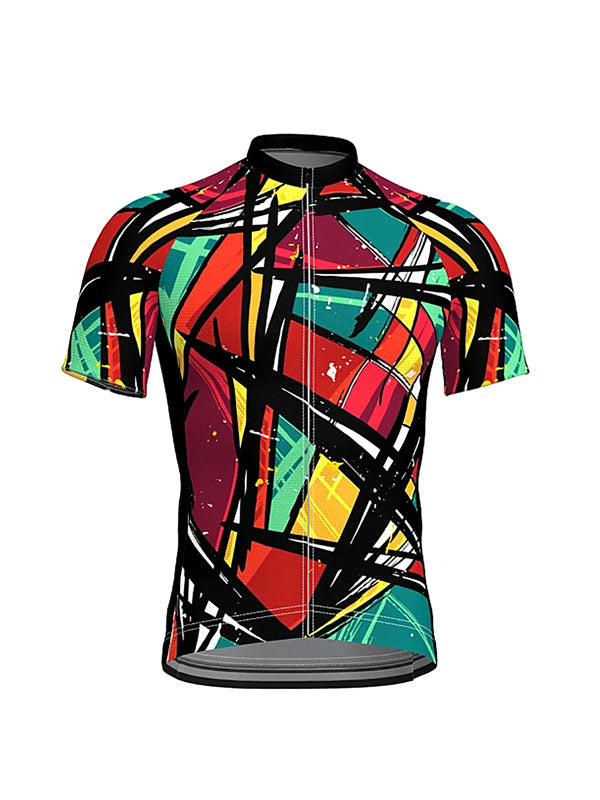 Geometric Print Short Sleeve Cycling Jersey