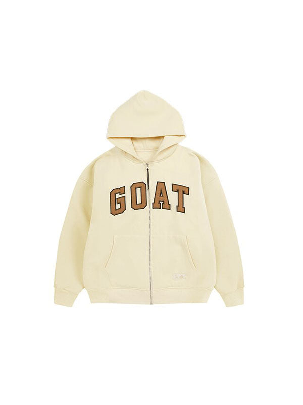 Goat Fleece Hoodie Jacket in Apricot Color