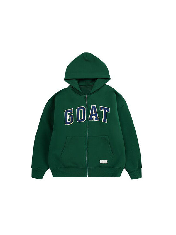 Goat Fleece Hoodie Jacket in Green Color