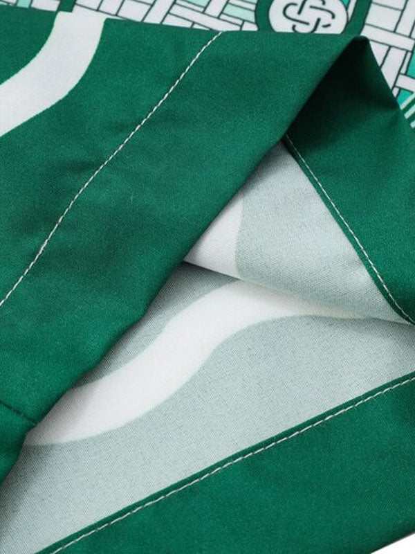 Green Print Shirt & Shorts Set 8