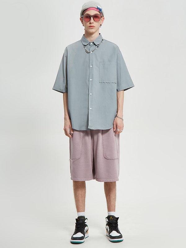 Grey Blue Short Sleeve Shirt with Big Pocket 4