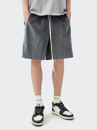 Grey Corduroy Shorts with Black Side Panel 2