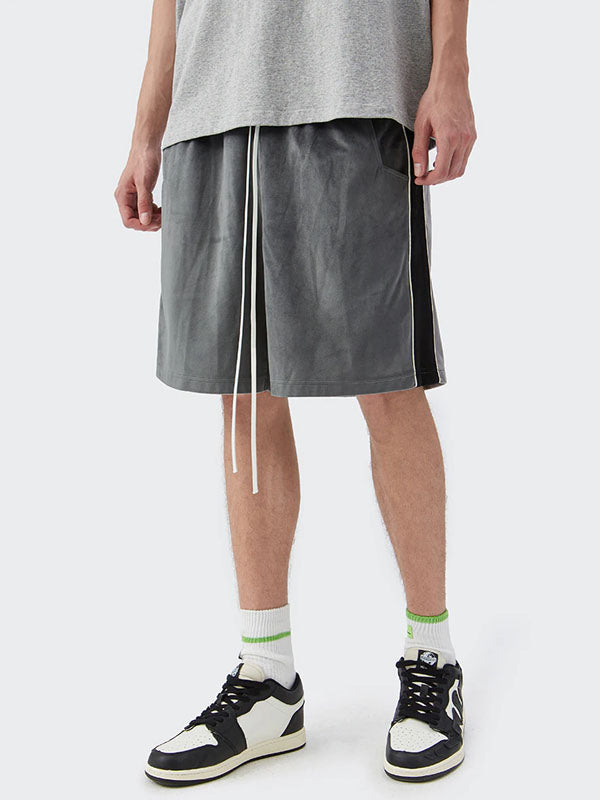 Grey Corduroy Shorts with Black Side Panel 3