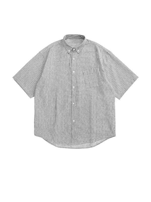 Grey Oversized Linen Short Sleeve Shirt