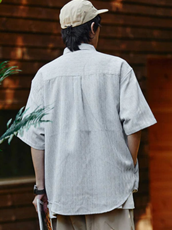 Grey Oversized Linen Short Sleeve Shirt 5