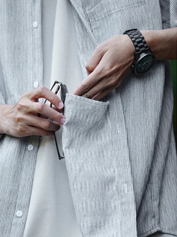 Grey Oversized Linen Short Sleeve Shirt 6
