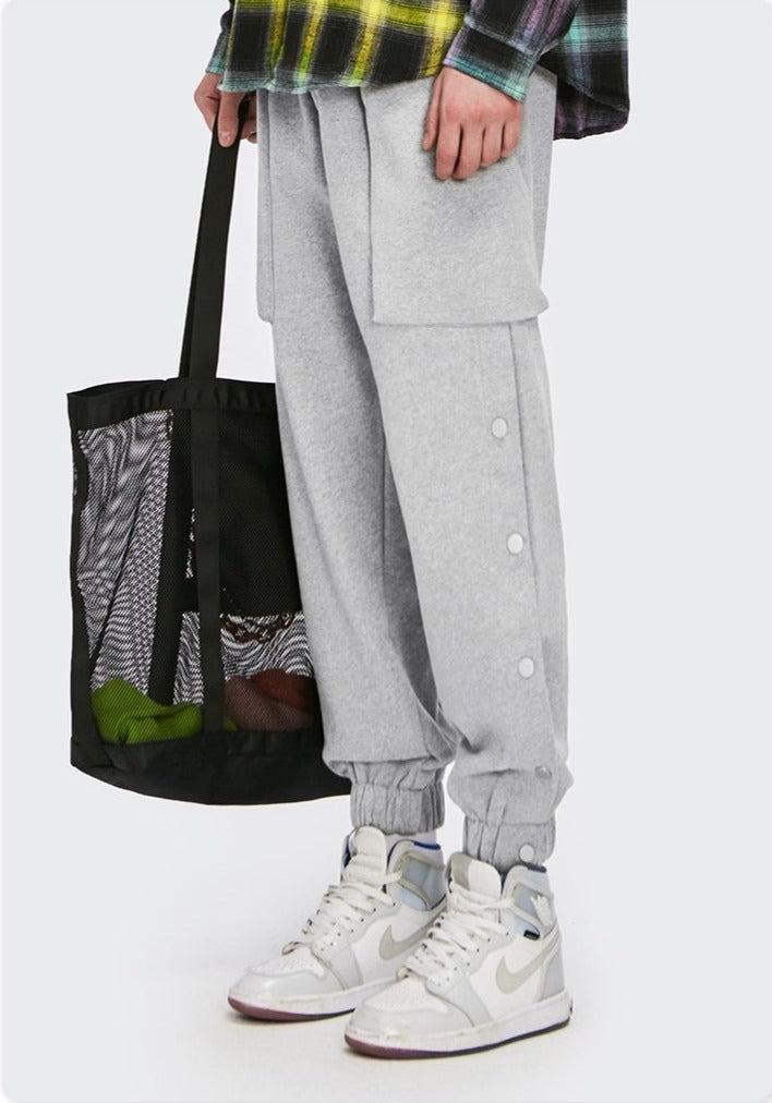 Grey Jogger Pants with Buttons 3