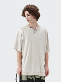 Cream Grey Thick Oversized Drop Shoulder T-Shirt 2