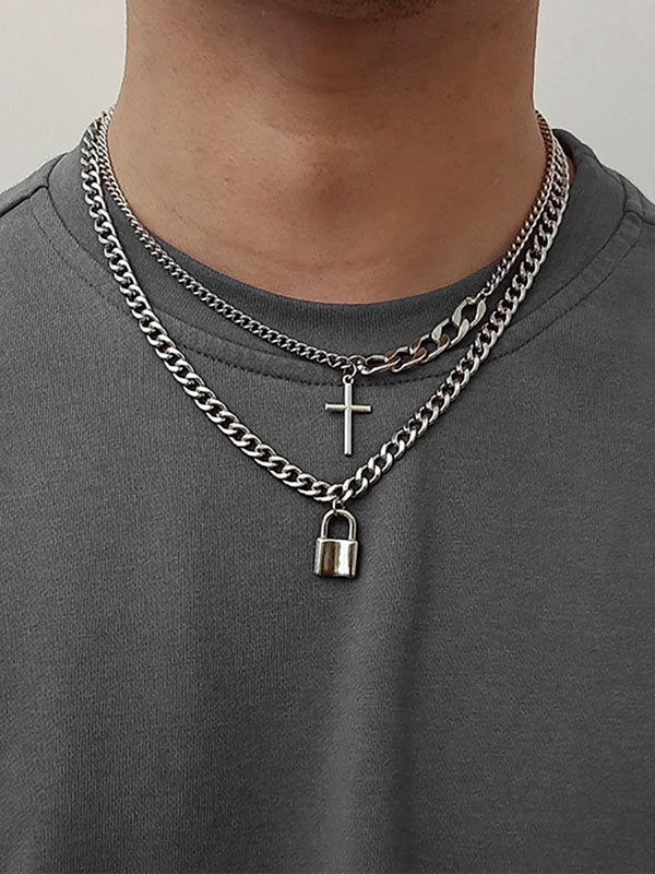 Cross / Lock Necklace (2 Pieces)
