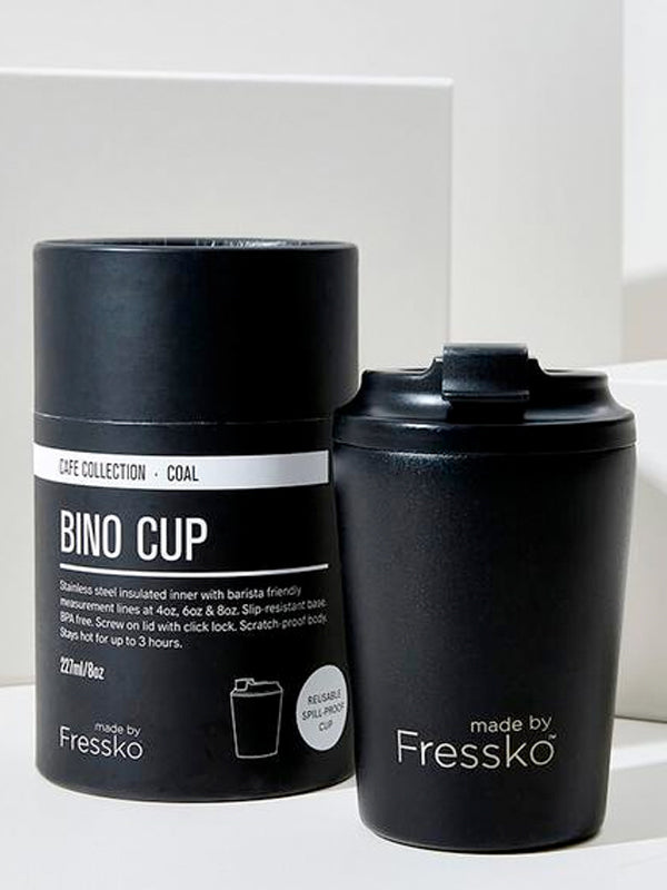 Made by Fressko Bino Sustainable Reusable Coffee Cup in Coal Color (8 Oz)