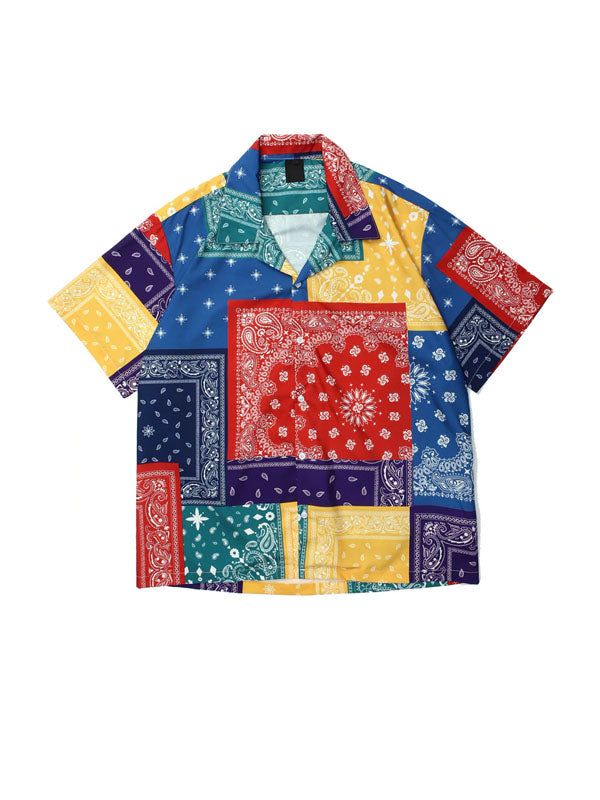 Multi-Color Bandana Print Short Sleeve Shirt