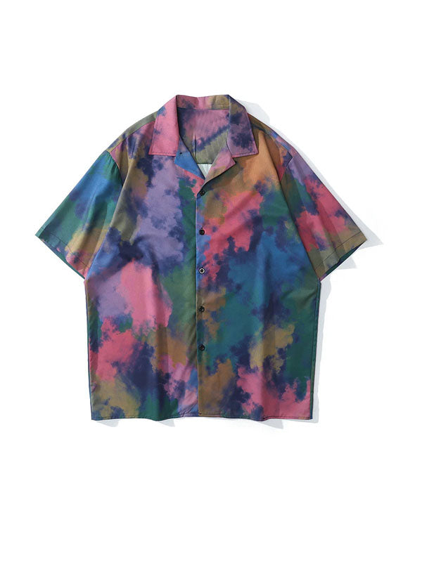 Multi Color Tie Dye Print Short Sleeve Shirt