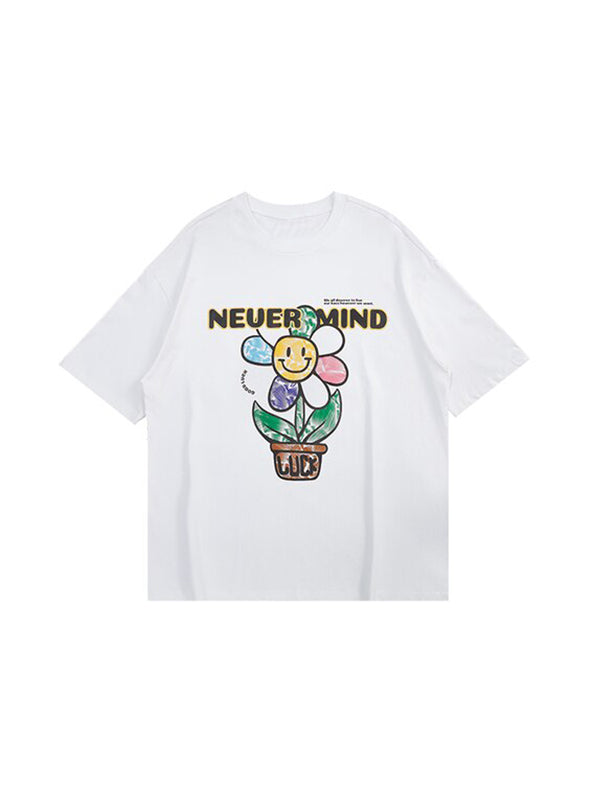 Nevermind Flower Embroidered T-Shirt in White Color