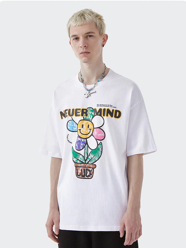 Nevermind Flower Embroidered T-Shirt in White Color 2