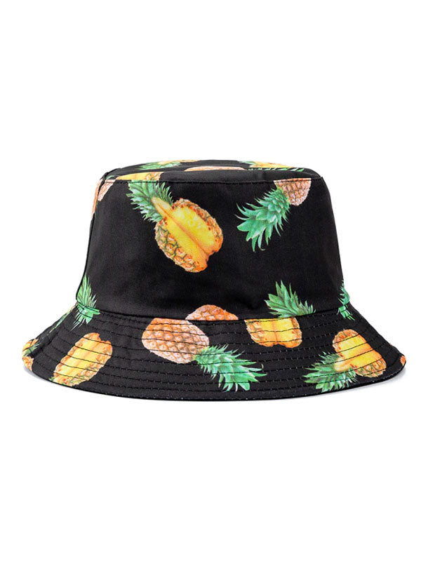 Pineapple Print Black Bucket Hat