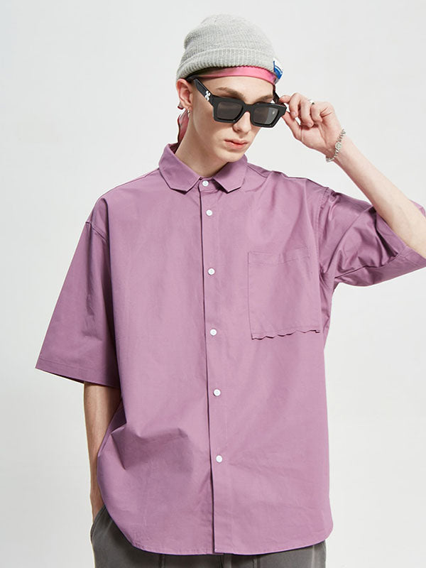 Purple Short Sleeve Shirt with Big Pocket