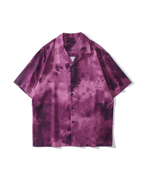 Purple Tie Dye Print Short Sleeve Shirt