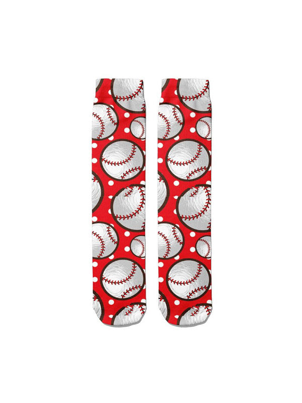 Red Baseball Pattern Socks