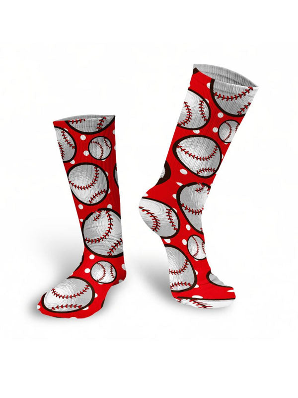 Red Baseball Pattern Socks 2