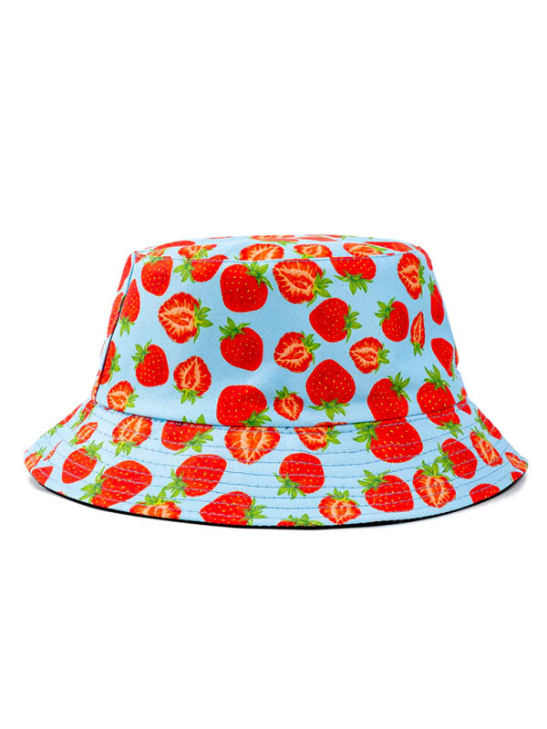 Strawberry Print Blue Bucket Hat