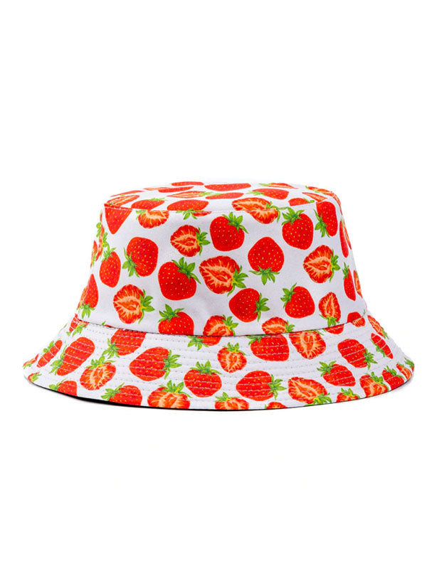 Strawberry Print White Bucket Hat