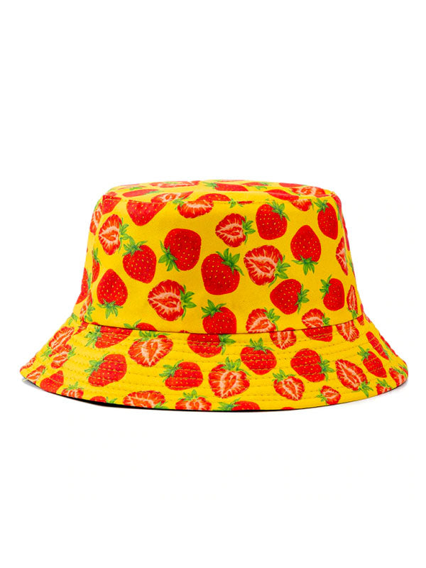 Strawberry Print Yellow Bucket Hat