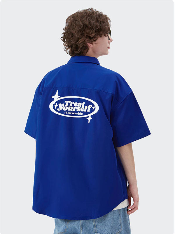 Treat Yourself Love Never Fails Short Sleeve Shirt in Blue Color THIS IS FOR HIM