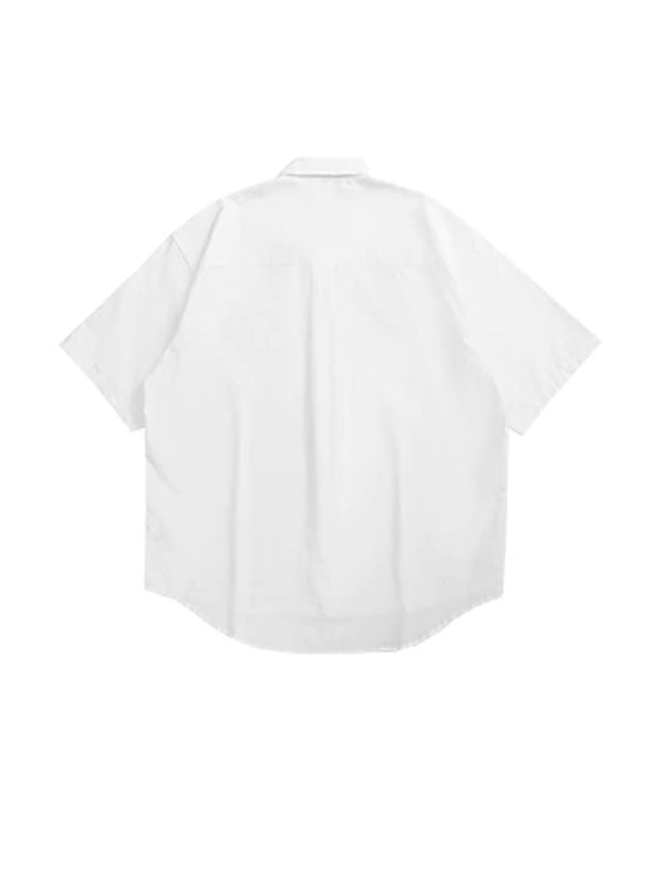 White Oversized Short Sleeve Shirt with Pocket 2