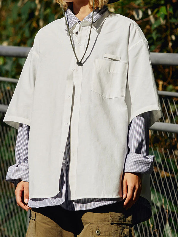 White Oversized Short Sleeve Shirt with Pocket 3