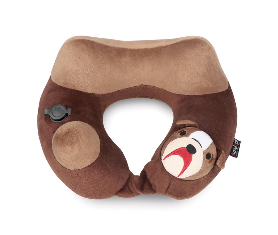 Travelmall Kid's Inflatable Neck Pillow With Patented 3D Pump, Bull Dog Brown Edition